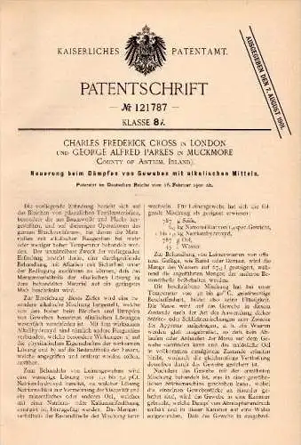 Original Patentschrift - G.A. Parkes in Muckamore , Antrim in Ireland , 1900 , Steaming of fabric, cotton, flax , London