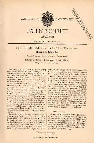 Original Patentschrift - Friedrich Hahn in Bad Laasphe , Westfalen , 1886 , Tafelherd , Herd , Ofen , Kochherd !!!