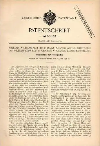 Original Patentschrift -W. Watson Mutter in Islay , Argyle ,1890, distilled apparatus for liquids , distillation Glasgow