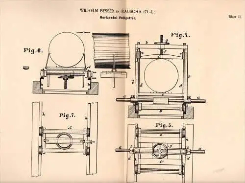 Original Patentschrift - W. Besser in Rauscha / Ruszów b. Kohlfurt / W&#281;gliniec , 1890 , Gatter für Sägewerk , Tisch