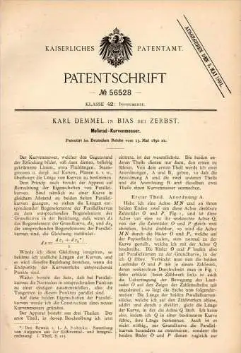 Original Patentschrift - Karl Demmel in Bias b. Zerbst , 1890 , Meßrad - Kurvenmesser , Geometrie , Physik !!!