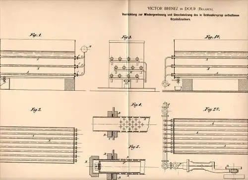 Original Patentschrift - V. Brenez in Dour / Mons , 1894 , Gewinnung von Zucker aus Schleudersirup , Sirup !!!