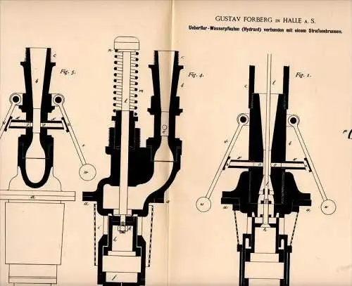 Original Patentschrift - G. Forberg in Halle a.S., 1890 , Hydrant verbunden mit Straßenbrunnen , Brunnen !!!