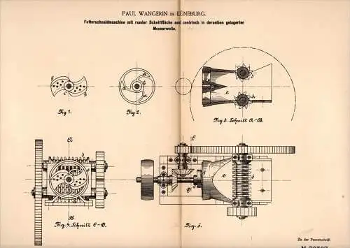 Original Patentschrift - Paul Wangerin in Lüneburg , 1894 , Futter - Schneidmaschine , Landwirtschaft , Agrar, Bauer !!!