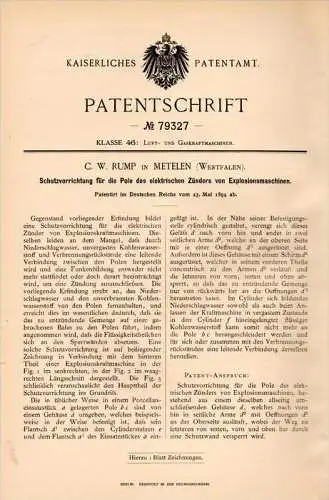 Original Patentschrift - S.W. Rump in Metelen i. Westf., 1894 , Schutz für Zünder von Explosionsmaschinen , Motor !!!