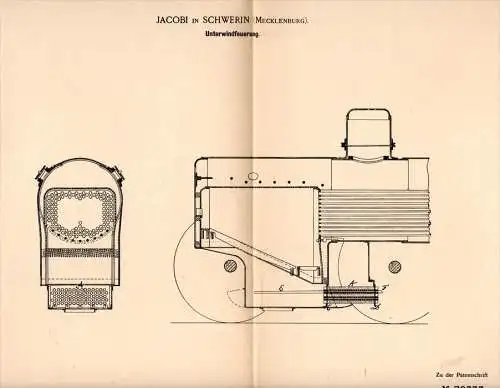 Original Patentschrift - Jacobi in Schwerin i. Meckl., 1894, Lokomotive - Unterwindfeuerung, Locomobile , Feuerung , Lok