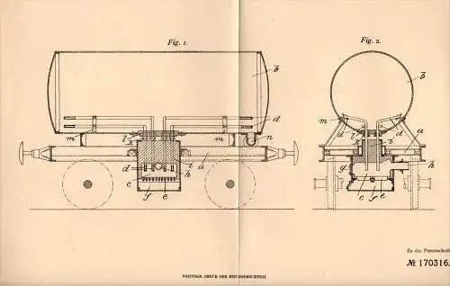 Original Patentschrift - E. Roeder in Budenheim b. Mainz , 1905 , Kesselwagen für Fett und Oel , Waggon , Eisenbahn !!!