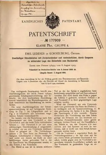 Original Patentschrift - Emil Lederer in Korneuburg , 1906 , Schuhspanner - Streckleisten , Schuster , Schuhmacher !!!