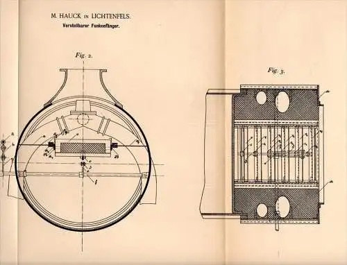 Original Patentschrift - M. Hauck in Lichtenfels i. Bayern , 1894 , verstellbarer Funkenfänger , Feuerung , Heizung !!!