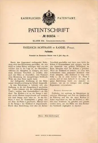 Original Patentschrift - F. Hoffmann in Kandel i. Pfalz , 1894 , Faßhahn , Zapfhahn , Kneipe , Bar , Schankgeräte !!!