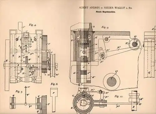 Original Patentschrift - A. Andres in Nieder - Walluf a. Rh. , 1895 ,Absatz - Nagelmaschine , Schuster , Niederwalluf !!