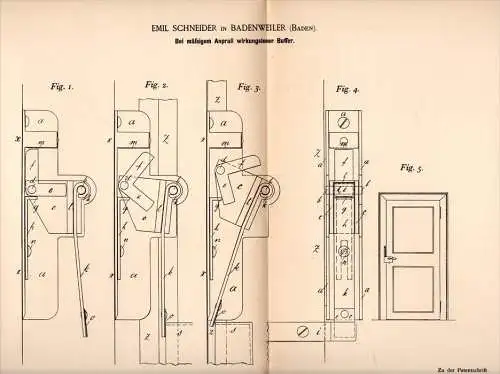 Original Patentschrift - E. Schneider in Badenweiler , 1893 , Buffer für Türen , Tür , Türenbau !!!