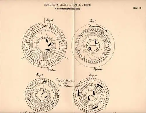 Original Patentschrift - E. Wiersch in Ruwer b. Trier , 1902 , Gleichstrom - Drehfeldmaschine , Elektrik , Elektriker !!