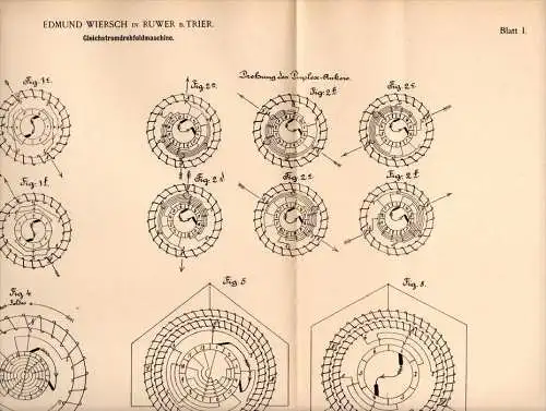 Original Patentschrift - E. Wiersch in Ruwer b. Trier , 1902 , Gleichstrom - Drehfeldmaschine , Elektrik , Elektriker !!