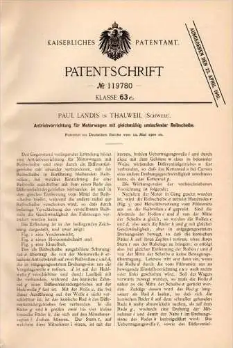 Original Patentschrift - P. Landis in Thalweil , 1900 , Antrieb für Motorwagen , Automobile !!!