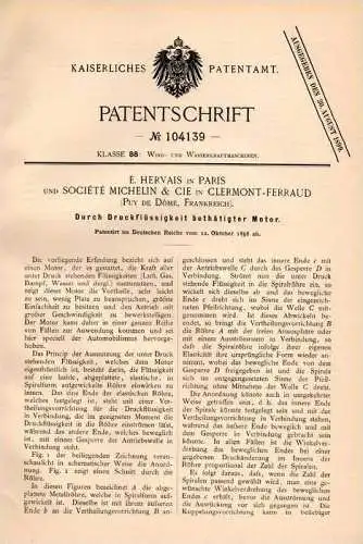 Original Patentschrift - Michelin & cie in Clermont - Ferrand , 1898 , Moteur à air comprimé, moteur à vapeur !!!