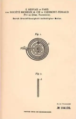 Original Patentschrift - Michelin & cie in Clermont - Ferrand , 1898 , Moteur à air comprimé, moteur à vapeur !!!