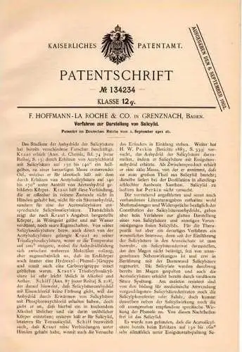 Original Patentschrift - F. Hoffmann - La Roche & Co in Grenzach , Baden , 1901 , Darstellung von Salicylid , Chemie !!