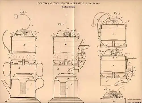 Original Patentschrift - Goldhan & Zschiedrich in Beierfeld ,sächs. Erzgeb.,1899,Kochapparat , Küche , Kaffee , Grünhain