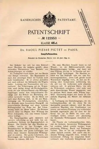 Original Patentschrift - Dr. Raoul Pierre Pictet in Paris , 1899 , moteur á vapeur , Dampfluftmaschine , Dampfmaschine !