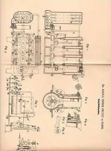 Original Patentschrift - Dr. Raoul Pierre Pictet in Paris , 1899 , moteur á vapeur , Dampfluftmaschine , Dampfmaschine !