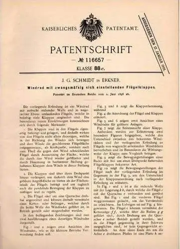 Original Patentschrift - J. Schmidt in Erkner , 1898 , Windrad mit Flügelklappen , Windmühle !!!