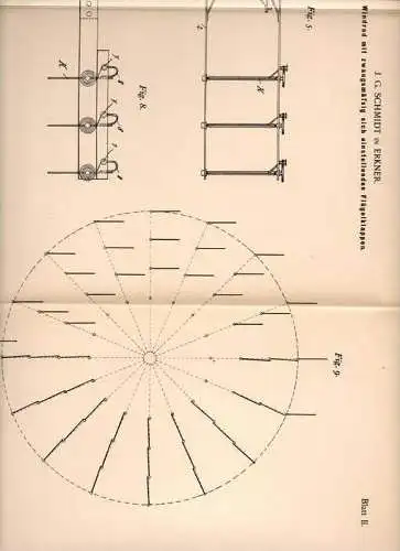 Original Patentschrift - J. Schmidt in Erkner , 1898 , Windrad mit Flügelklappen , Windmühle !!!