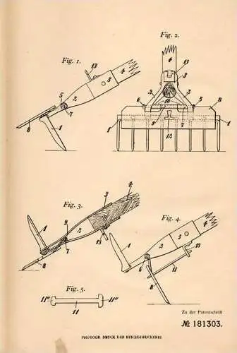 Original Patentschrift - H. Freund in Küllenhahn und Hahnerberg ,1905, Gerät als Schaufel , Harke , Wuppertal !!!