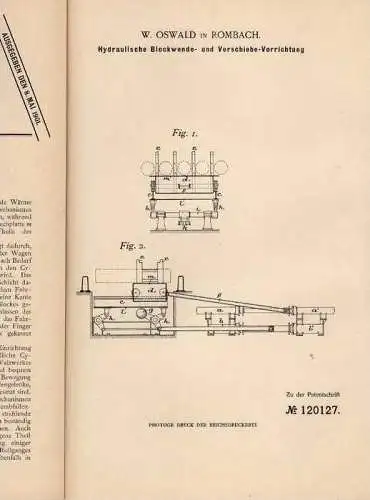 Original Patentschrift - W. Oswald in Rombach / Rombas , 1900 , Walzwerk - Vorrichtung , Moselle !!!