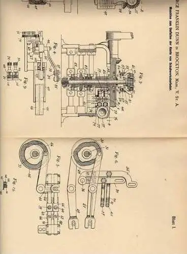 Original Patentschrift - Ledermaschine für Schuhe , 1901, G. Dunn in Brockton , Schuster , Sattler !!!