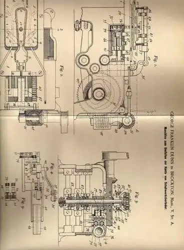 Original Patentschrift - Ledermaschine für Schuhe , 1901, G. Dunn in Brockton , Schuster , Sattler !!!