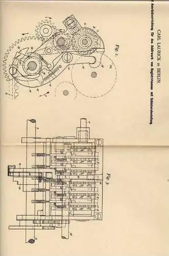 Original Patentschrift - Registrierkasse , Kasse , 1900, C. Laurick in Berlin !!!