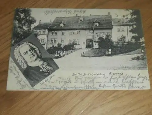 alte AK - Eisenach , 1905 , Joh. S. Bach Geburtshaus , Ansichtskarte gelaufen nach Berlstedt , Post Neumark , Kr. Weimar