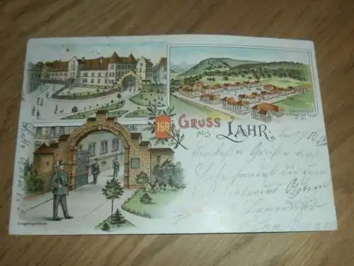 alte AK - Lahr , 1900 , Kaserne , Ansichtskarte gelaufen nach Helmstadt !!!