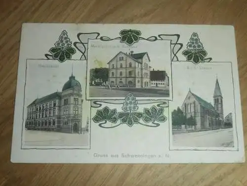 alte AK - Schwenningen  , ca 1905 , Schule , Rathaus und Kirche , Ansichtskarte , Villingen