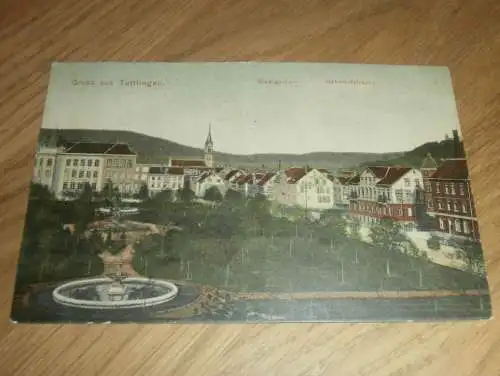 alte AK - Tuttlingen , 1908 , Stadtgarten m. Bahnhofstrasse , Ansichtskarte gel. nach Weingarten !!!