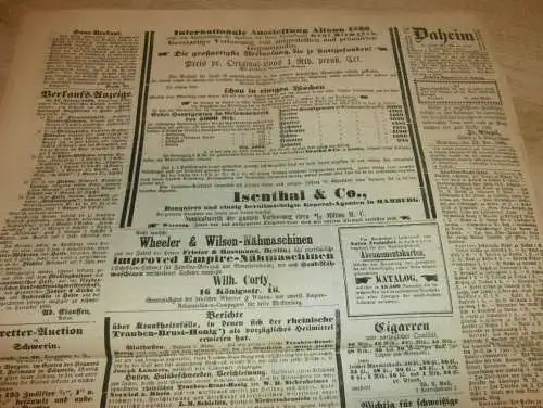 Mecklenburgische Anzeigen , 24.12.1869 , Schwerin und Umgebung , mit Reklame !! RAR !! Mecklenburg !!