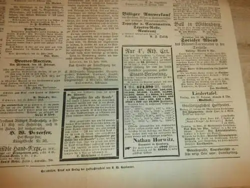 Mecklenburgische Anzeigen , 17.02.1868 , Schwerin und Umgebung , mit Reklame !! RAR !! Mecklenburg !!