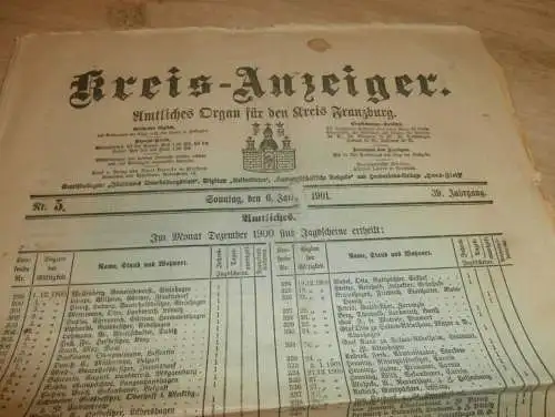 Zeitung für Kreis Franzburg , 6.01.1901 , NR.5 !! mit Reklame Franzburg und Umgebung !! RAR !! Mecklenburg !!