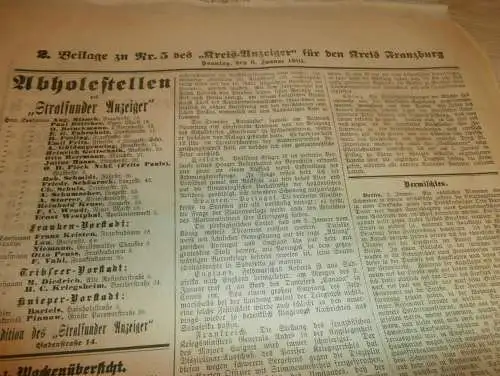 Zeitung für Kreis Franzburg , 6.01.1901 , NR.5 !! mit Reklame Franzburg und Umgebung !! RAR !! Mecklenburg !!