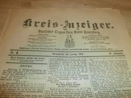 Zeitung für Kreis Franzburg , 5.01.1901 ,  NR.4 !! mit Reklame Franzburg und Umgebung !! RAR !! Mecklenburg !!