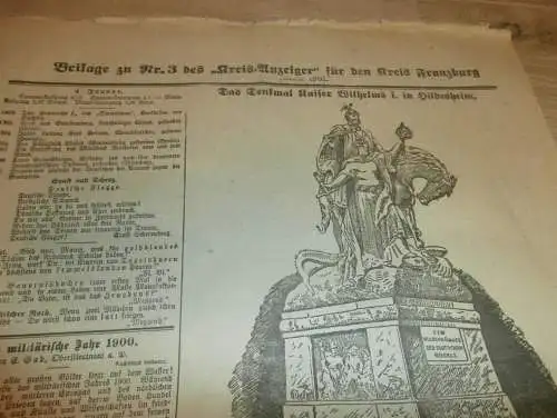 Zeitung für Kreis Franzburg , 4.01.1901 ,  NR.3 !! mit Reklame Franzburg und Umgebung !! RAR !! Mecklenburg !!