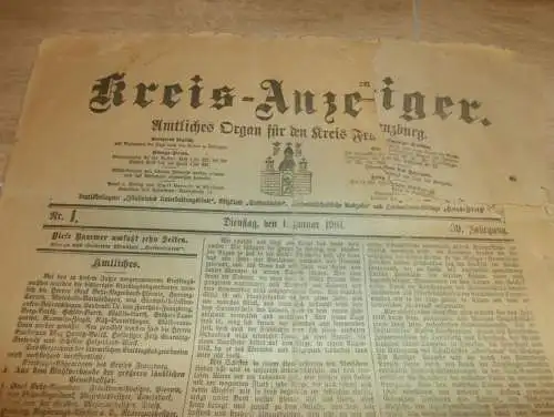 Zeitung für Kreis Franzburg , 1.01.1901 ,  NR.1 !! mit Reklame Franzburg und Umgebung !! RAR !! Mecklenburg !!