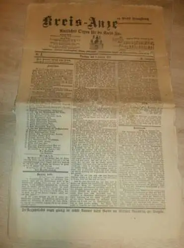 Zeitung für Kreis Franzburg , 1.01.1901 ,  NR.1 !! mit Reklame Franzburg und Umgebung !! RAR !! Mecklenburg !!