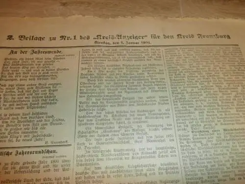 Zeitung für Kreis Franzburg , 1.01.1901 ,  NR.1 !! mit Reklame Franzburg und Umgebung !! RAR !! Mecklenburg !!