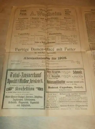 Rostocker Anzeiger 18.11.1904 , mit über 5 Seiten Anzeigen / Reklame aus Rostock und Umgebung !! RAR !! Mecklenburg !!