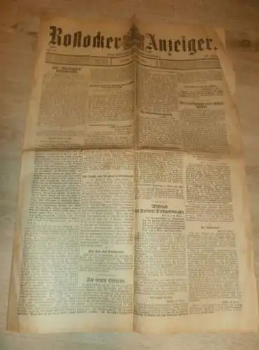 Rostocker Anzeiger 21.03.1919 , mit über 5 Seiten Anzeigen / Reklame aus Rostock und Umgebung !! RAR !! Mecklenburg !!