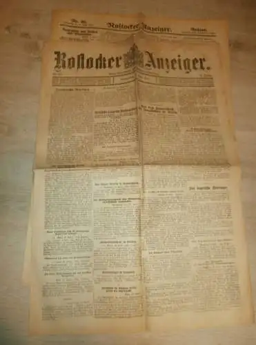 Rostocker Anzeiger 17.04.1919 , mit über 5 Seiten Anzeigen / Reklame aus Rostock und Umgebung !! RAR !! Mecklenburg !!