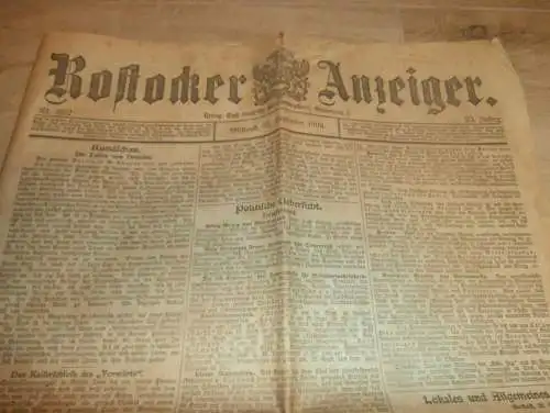 Rostocker Anzeiger 23.09.1903 , mit über 5 Seiten Anzeigen / Reklame aus Rostock und Umgebung !! RAR !! Mecklenburg !!