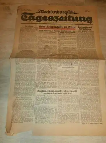 Tageszeitung Güstrow 8.3.1944 - Judentum , Wir verdunkeln , mit Annoncen!! RAR !! Mecklenburg !!